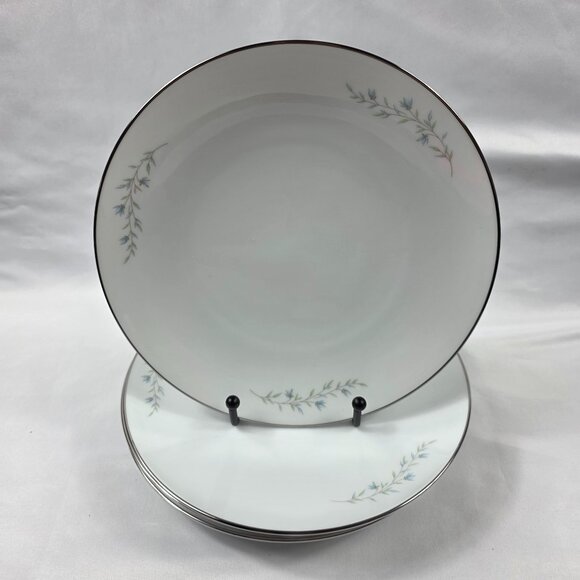 FOUR Noritake Tilford Salad Plates White with Blue Flowers & Green Leaves - Picture 1 of 12